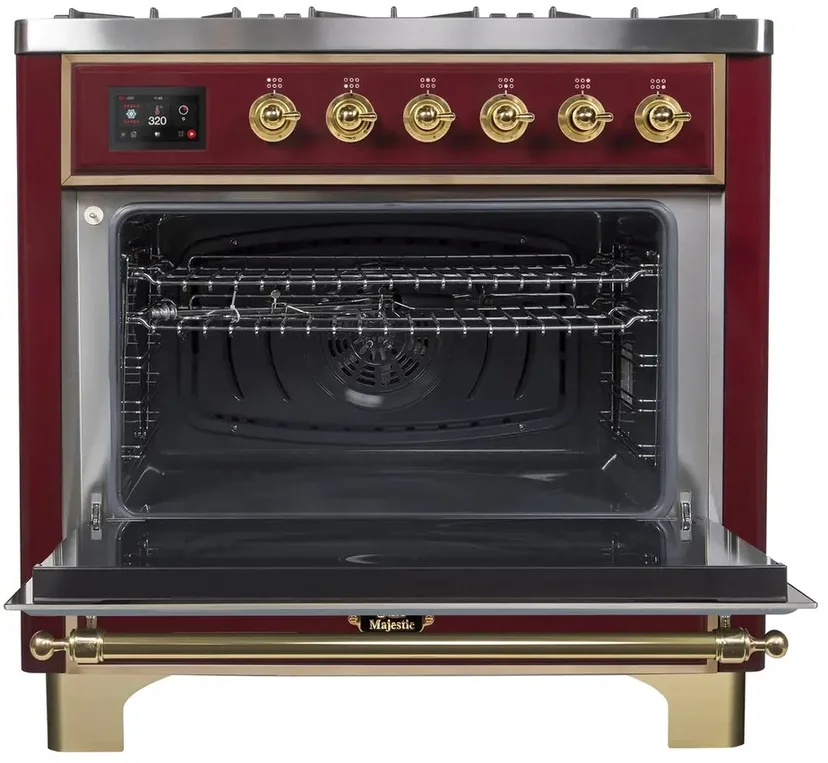 Ilve UM09FDNS3BUGLP 36" Dual Fuel Freestanding Range w/ 6 Sealed Burne...