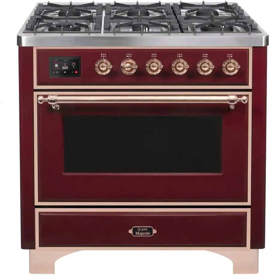 Ilve UM09FDNS3BUPLP Liquid Propane In Burgundy W/ Copper Trim