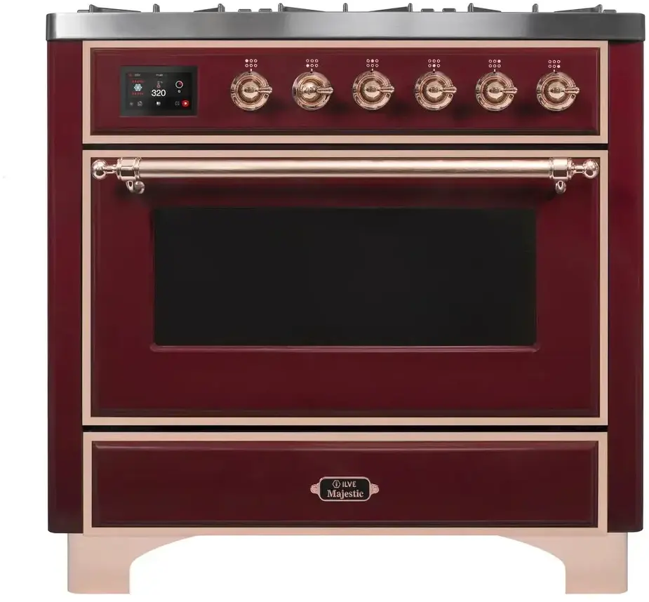 Ilve UM09FDNS3BUP Natural Gas In Burgundy W/ Copper Trim