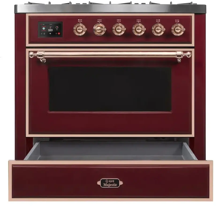 Ilve UM09FDNS3BUP Natural Gas In Burgundy W/ Copper Trim
