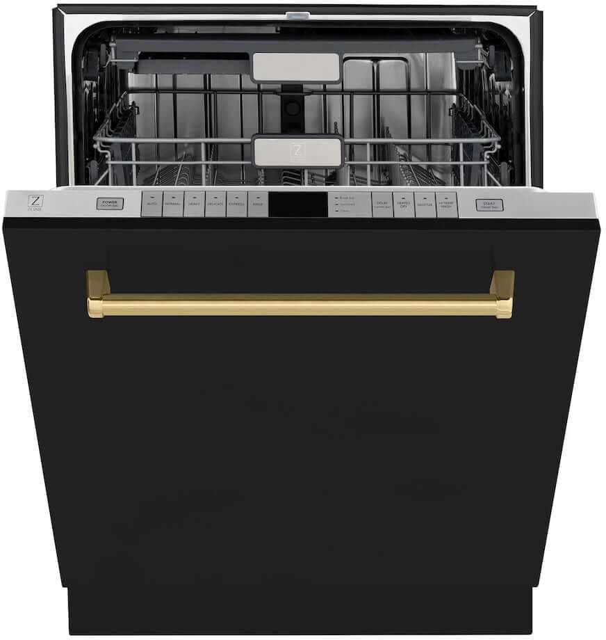Zline DWMTZBLM24G Black Matte With Polished Gold Handle