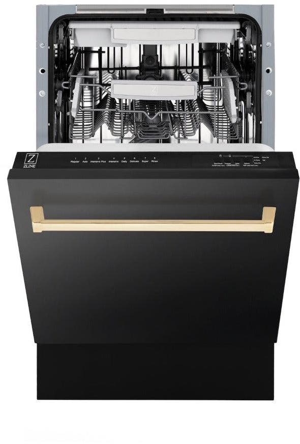 Zline DWVZBS18G Black Stainless Steel With Polished Gold Handle