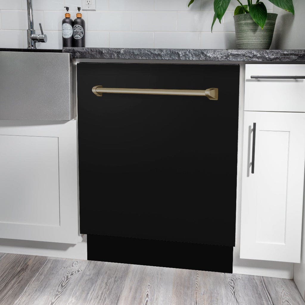 Zline DWVZBS24CB Black Stainless Steel With Champagne Bronze Handle