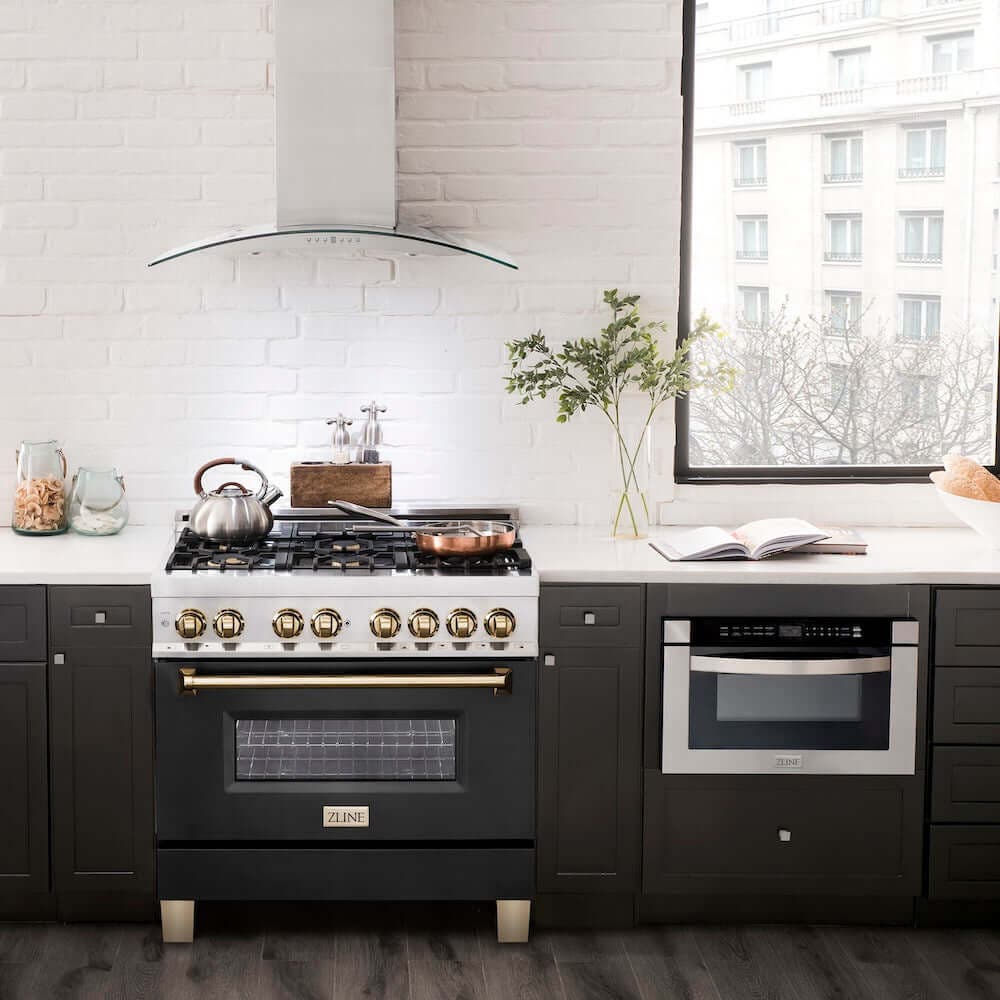 Zline RAZBLM36G Stainless Steel With Black Matte Door And Polished...