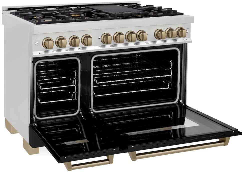 Zline RAZBLM48CB Stainless Steel With Black Matte Door And Champagn...