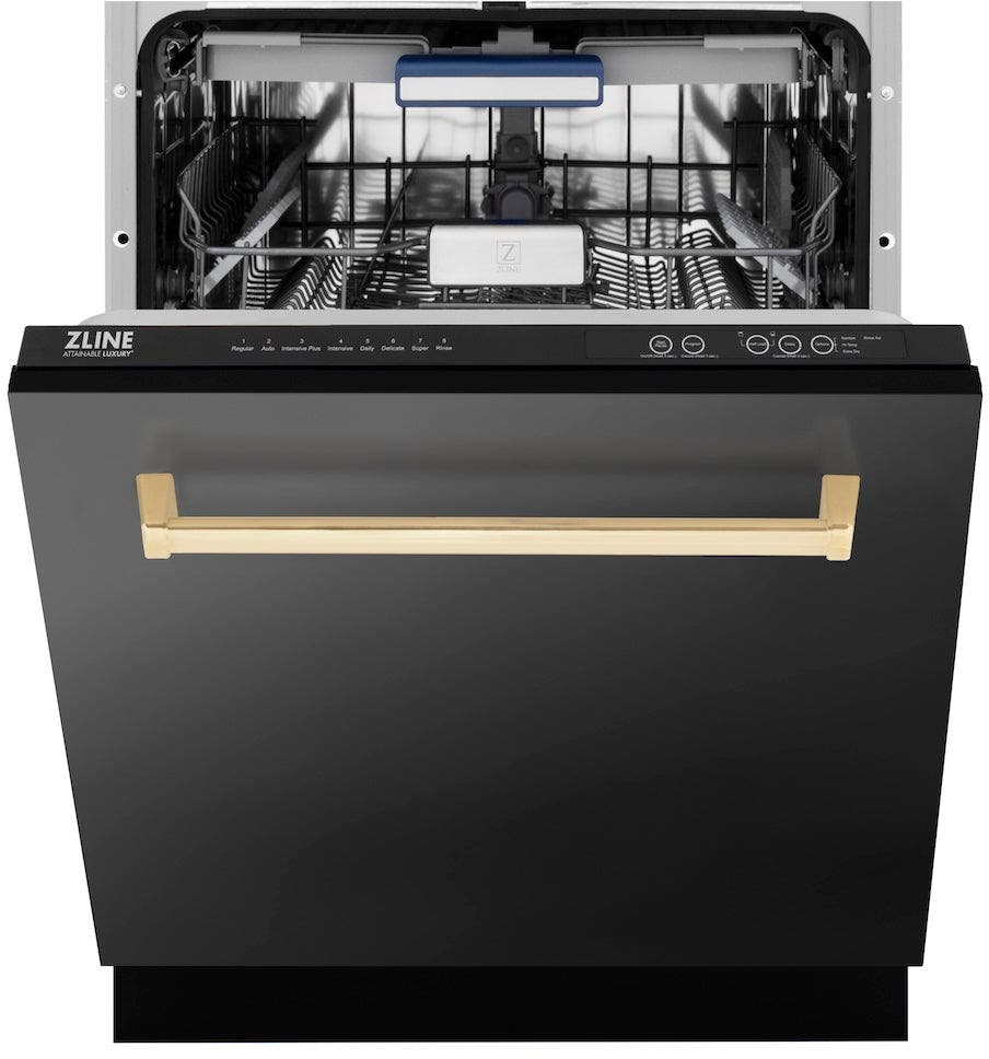 Zline DWVZBS24CB Black Stainless Steel With Champagne Bronze Handle