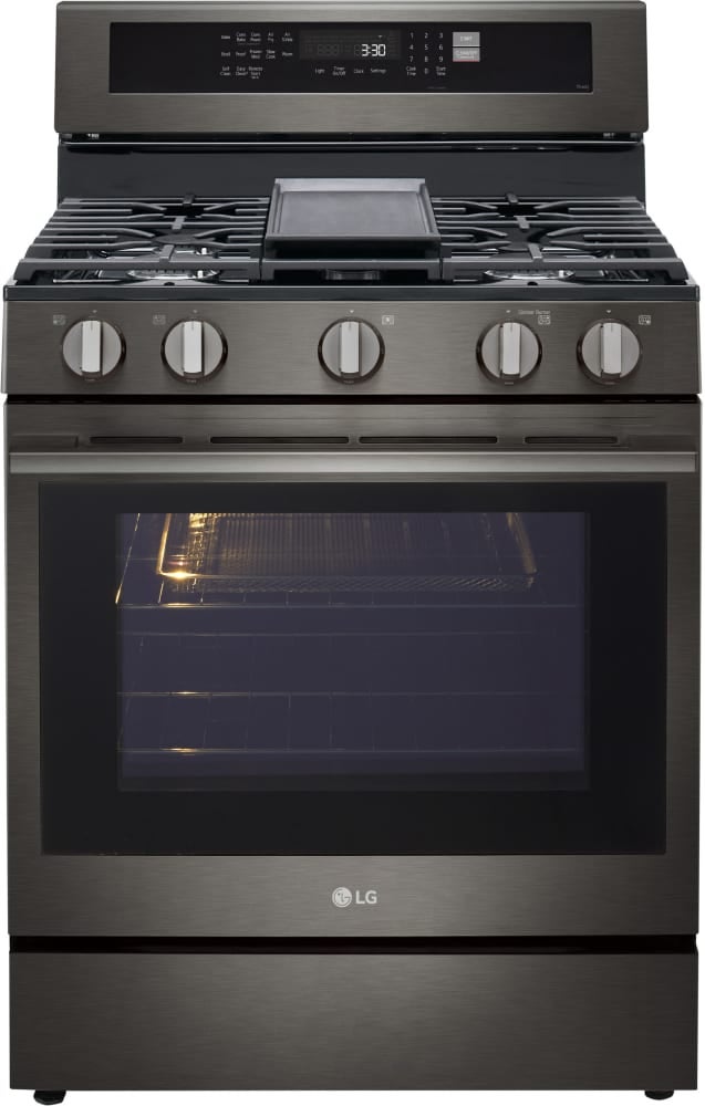 GUSHLOW&COLE ネイビージレ LG LRGN6325Z 30 Inch Freestanding Smart Gas Range Black Stainless