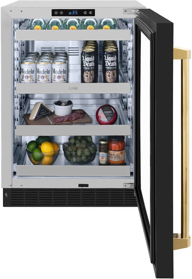 Zline RBSOZBLM24G Black Matte Glass Door And Polished Gold Handle