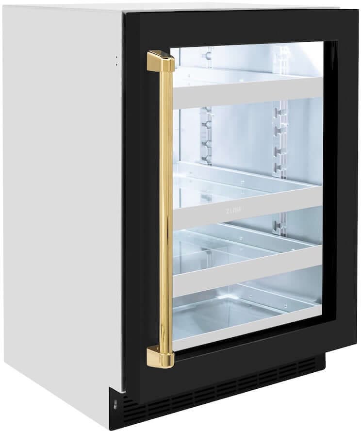 Zline RBSOZBLM24G Black Matte Glass Door And Polished Gold Handle