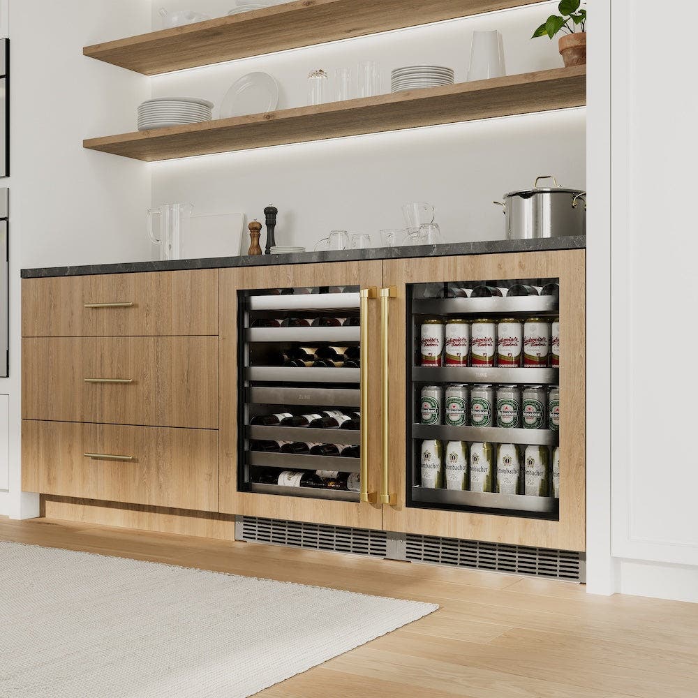 Zline RBSPOZ24G Panel Ready With Glass Door And Polished Gold Hand...