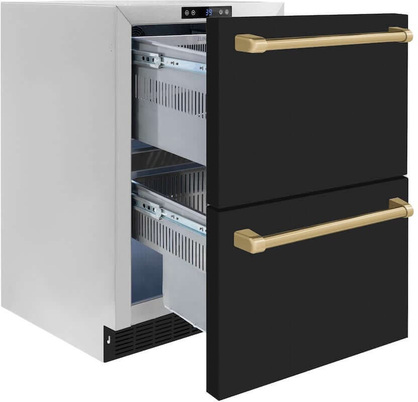 Zline RDSOZBLM24CB Black Matte Doors And Champagne Bronze Handles