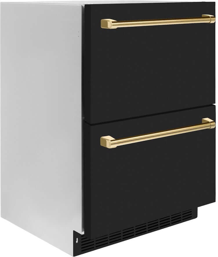 Zline RDSOZBLM24G Black Matte Doors And Polished Gold Handles