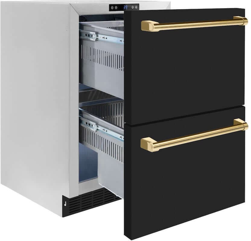 Zline RDSOZBLM24G Black Matte Doors And Polished Gold Handles