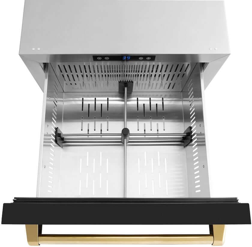 Zline RDSOZBLM24G Black Matte Doors And Polished Gold Handles