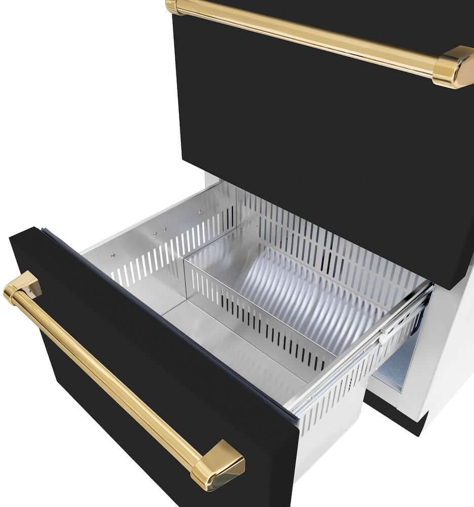 Zline RDSOZBLM24G Black Matte Doors And Polished Gold Handles