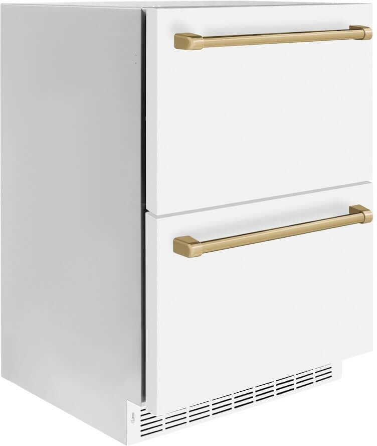 Zline RDSOZWM24CB White Matte Doors And Champagne Bronze Handles