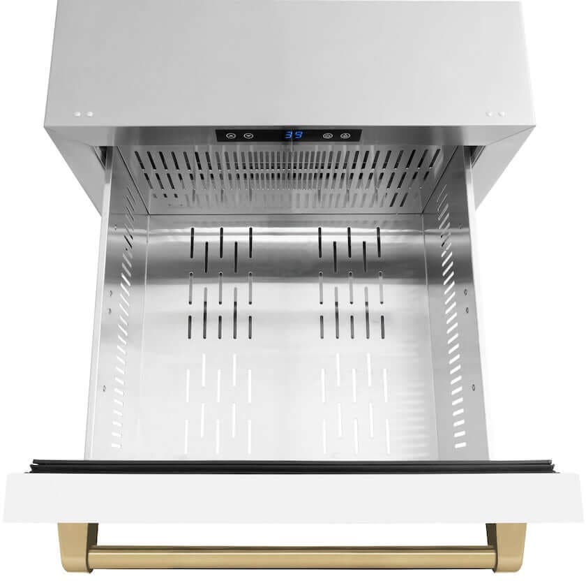Zline RDSOZWM24CB White Matte Doors And Champagne Bronze Handles