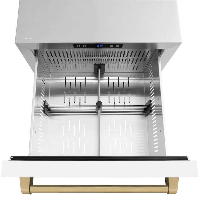 Zline RDSOZWM24CB White Matte Doors And Champagne Bronze Handles