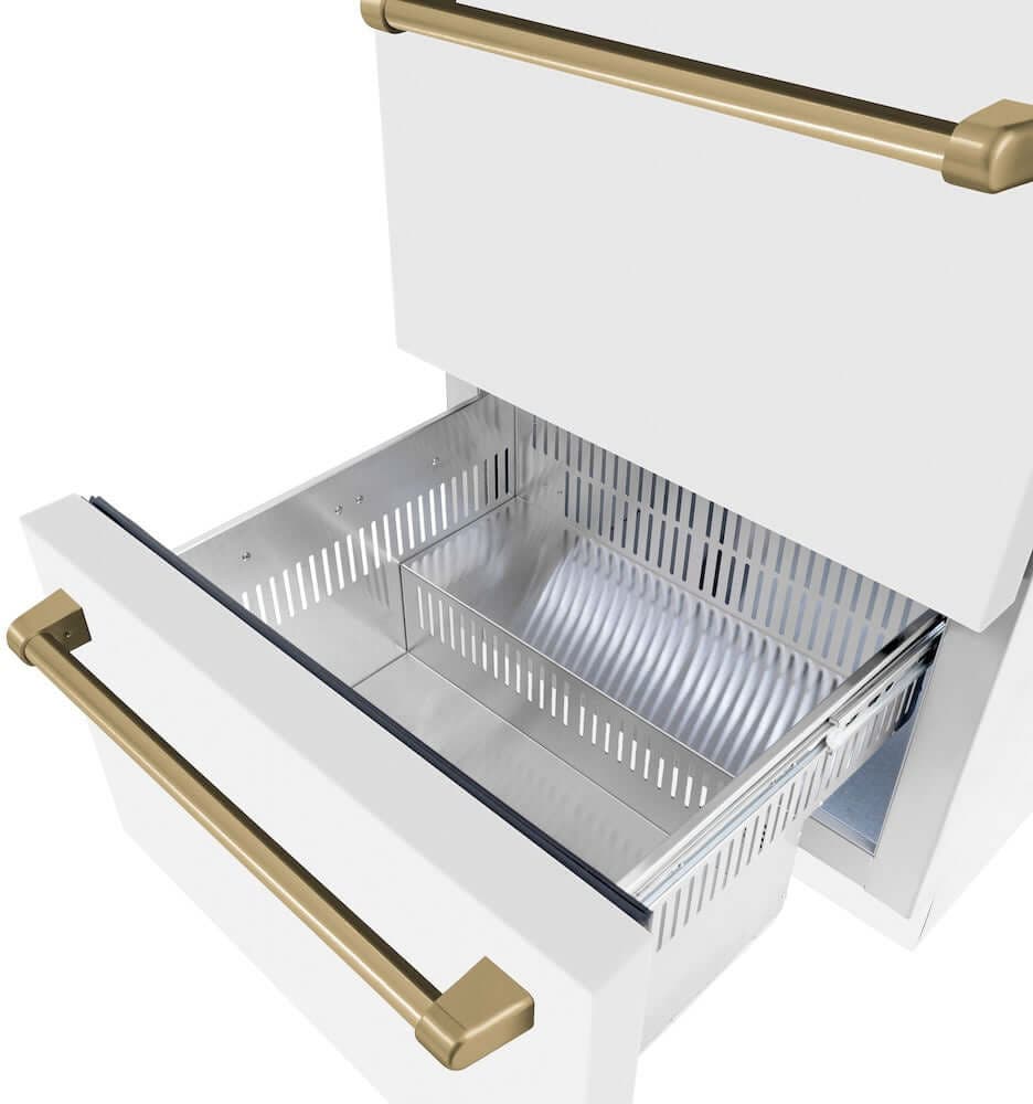 Zline RDSOZWM24CB White Matte Doors And Champagne Bronze Handles