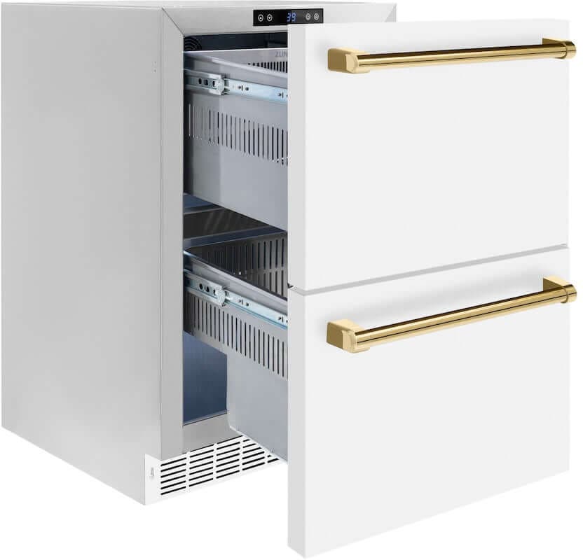 Zline RDSOZWM24G White Matte Doors And Polished Gold Handles