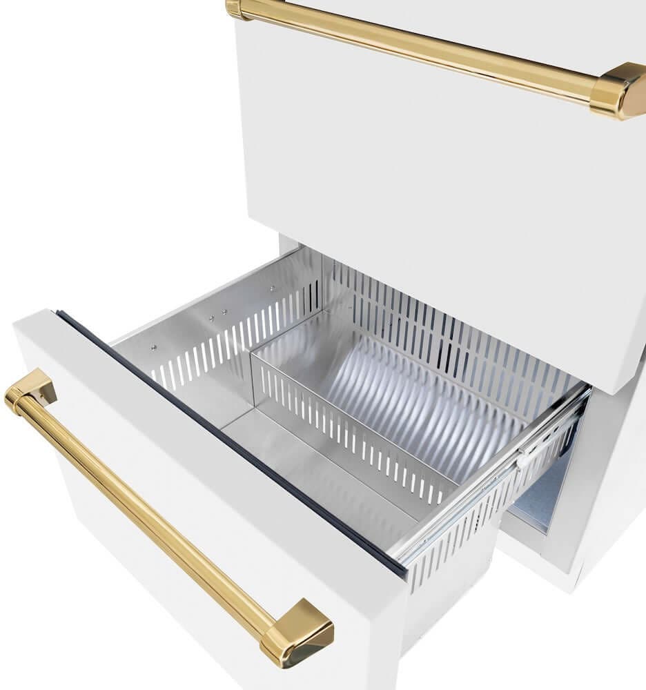 Zline RDSOZWM24G White Matte Doors And Polished Gold Handles