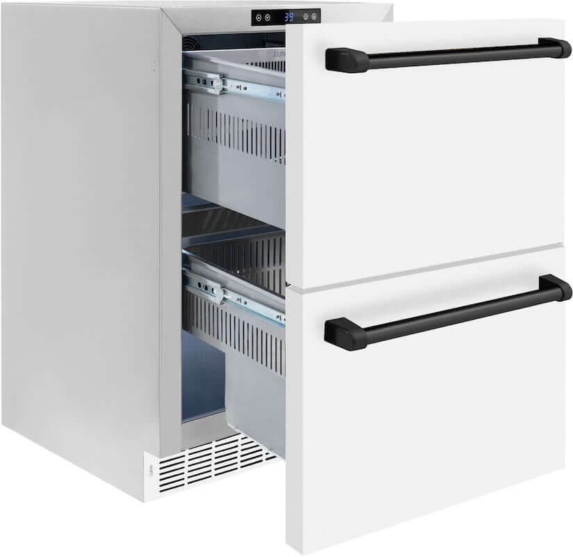 Zline RDSOZWM24MB White Matte Doors And Matte Black Handles