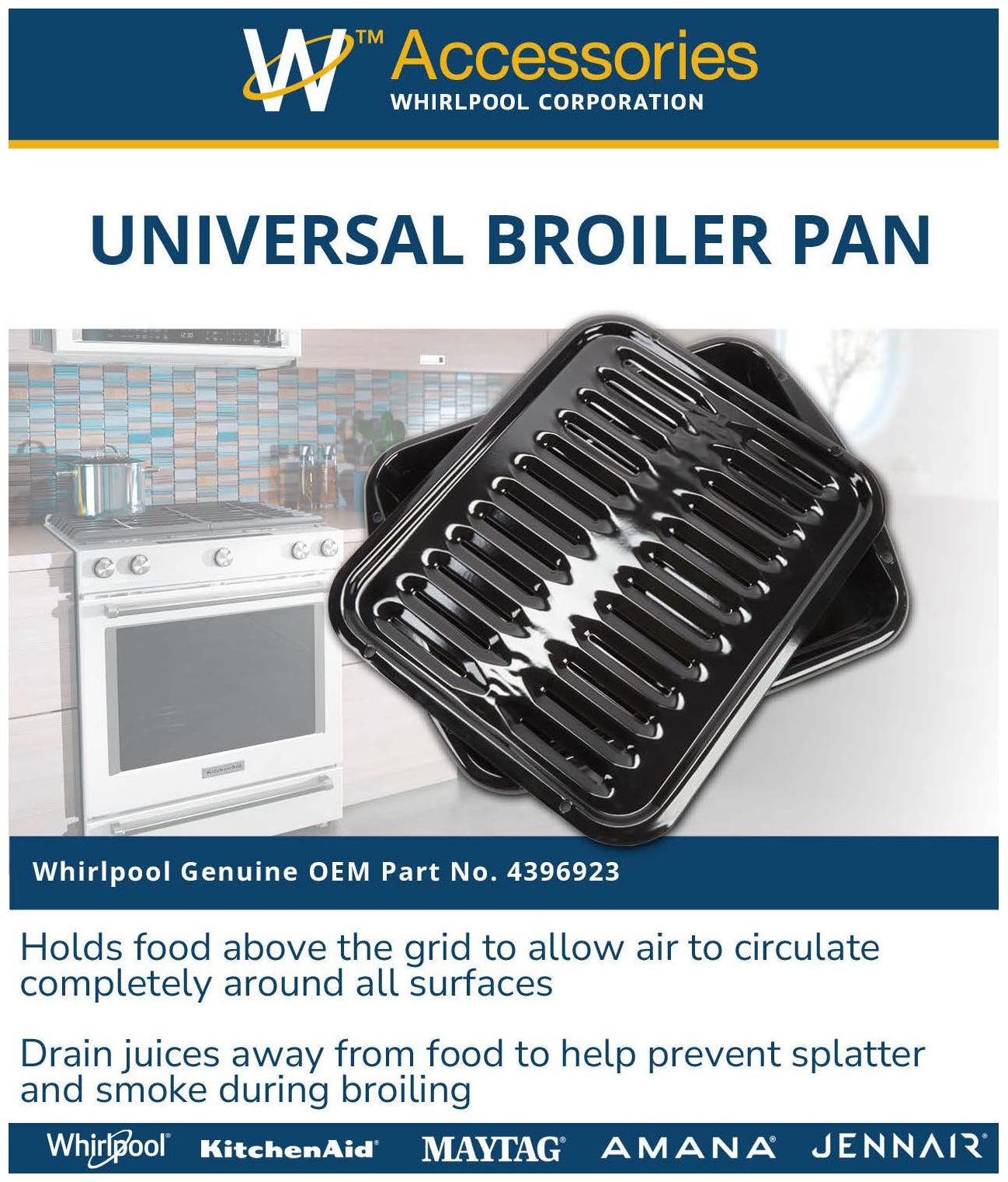 Whirlpool 4396923 All Porcelain Broiler Pan with Grid