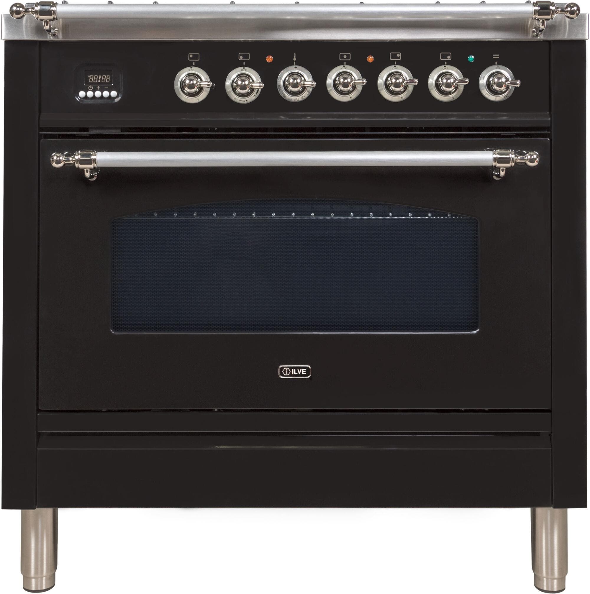 Ilve UPN90FDVGGNXLP Liquid Propane In Glossy Black W/ Chrome Trim