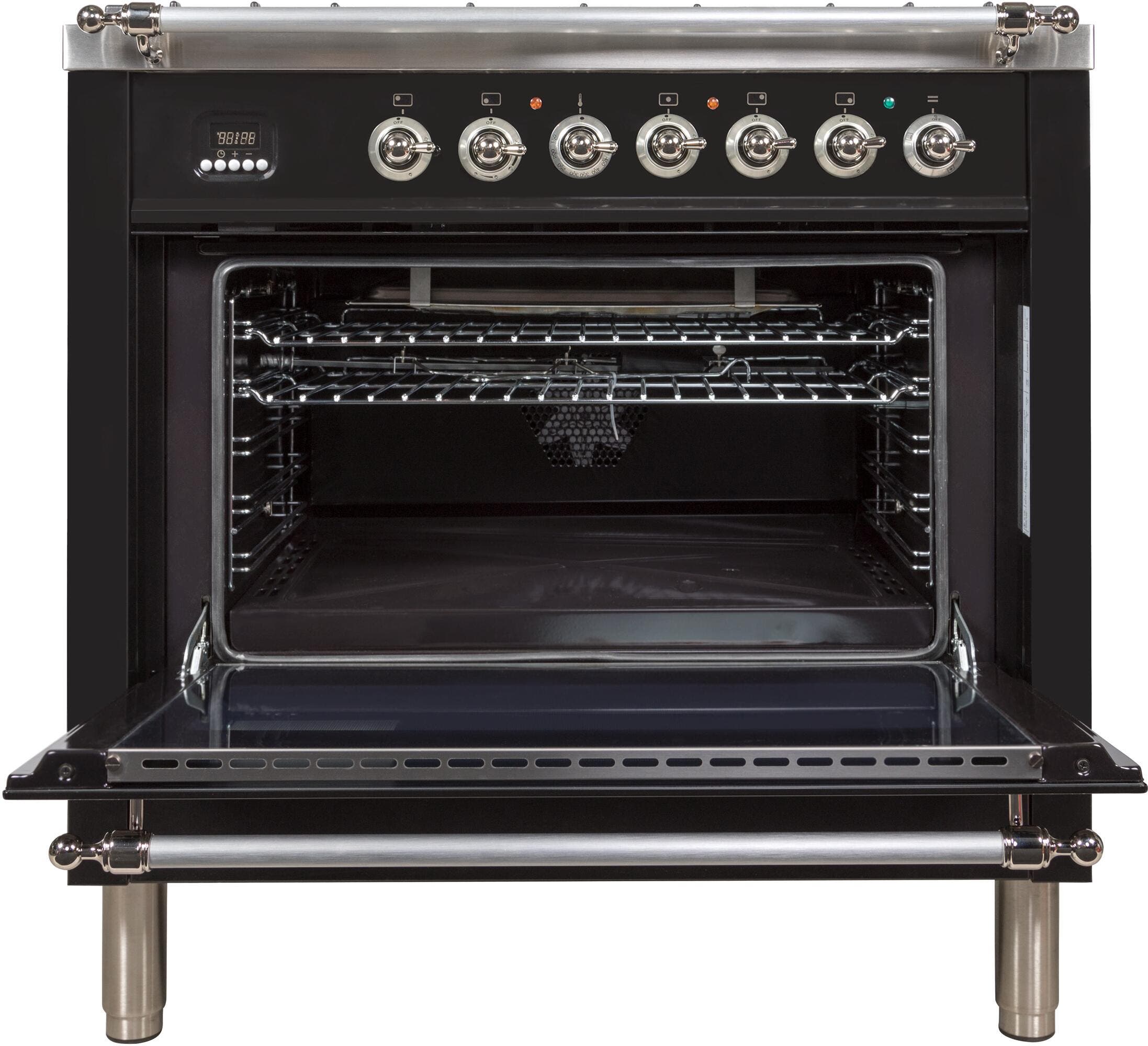 Ilve UPN90FDVGGNXLP Liquid Propane In Glossy Black W/ Chrome Trim