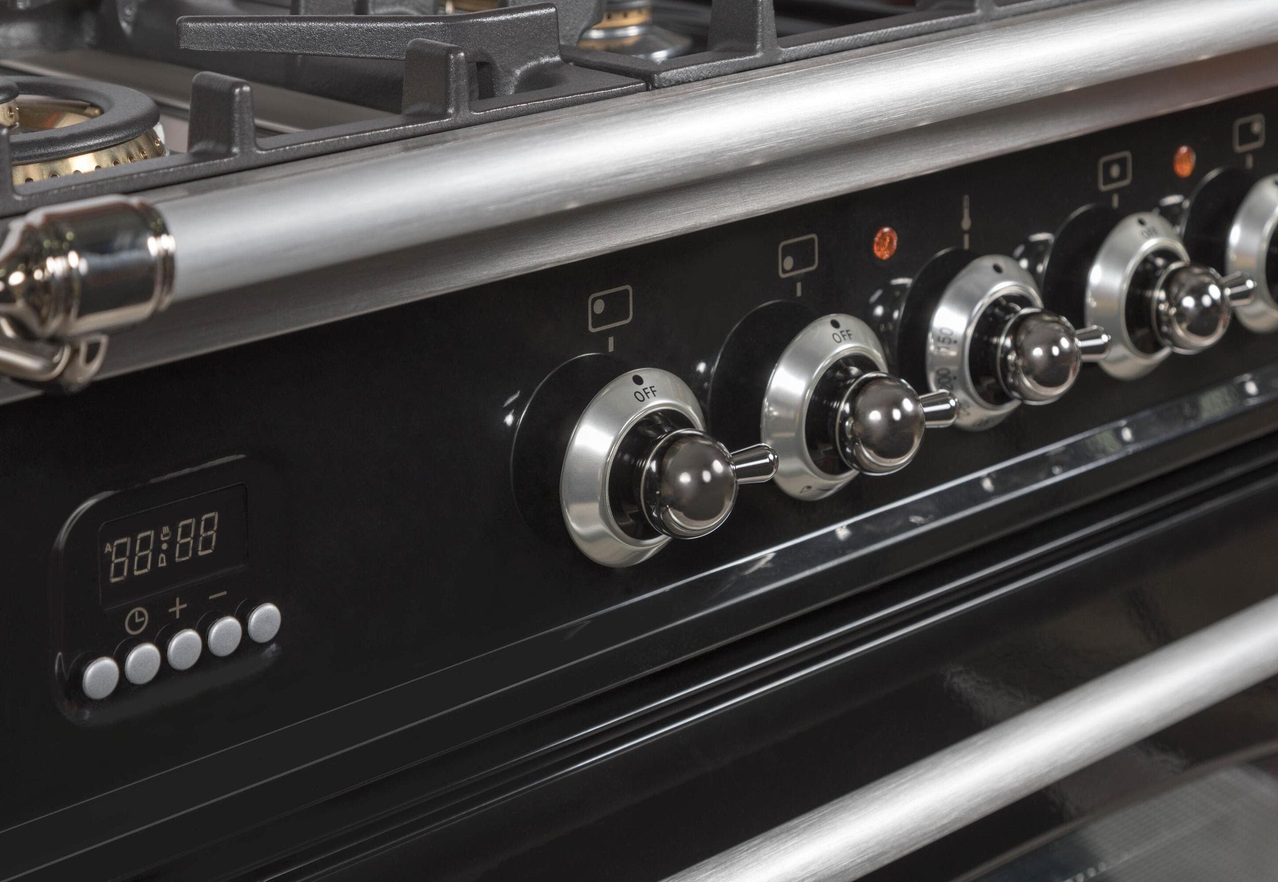 Ilve UPN90FDVGGNXLP Liquid Propane In Glossy Black W/ Chrome Trim