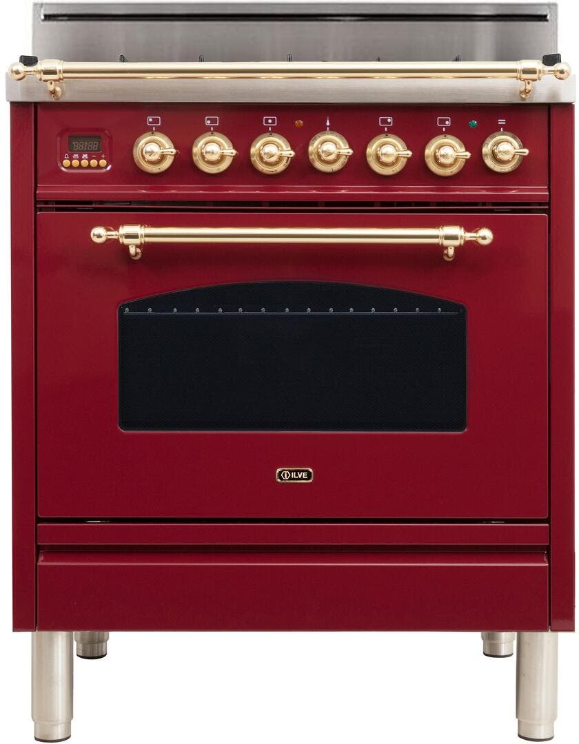 Ilve UPN76DVGGRBLP Liquid Propane In Burgundy W/ Brass Trim
