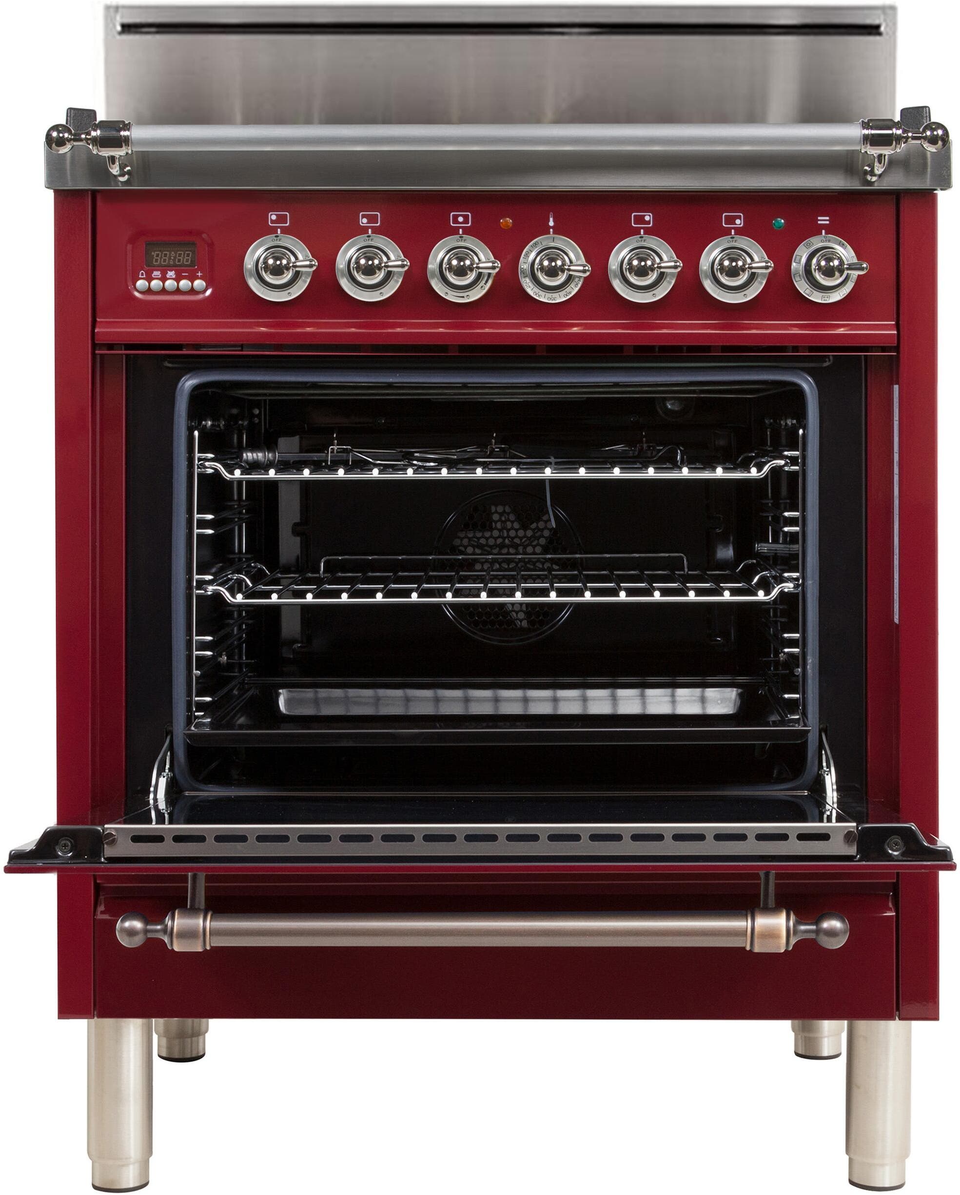 Ilve UPN76DVGGRBXLP Liquid Propane In Burgundy W/ Chrome Trim