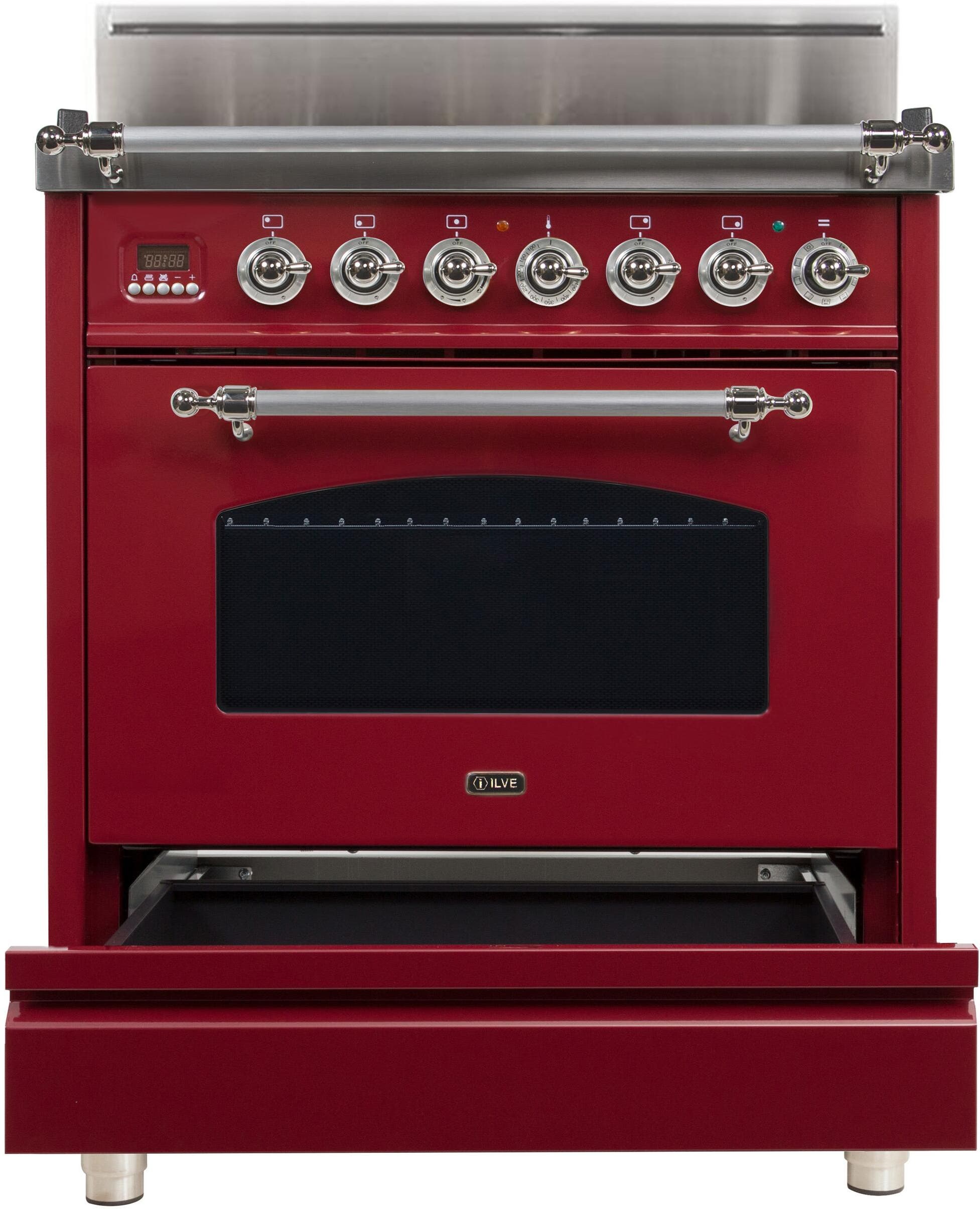 Ilve UPN76DVGGRBXLP Liquid Propane In Burgundy W/ Chrome Trim