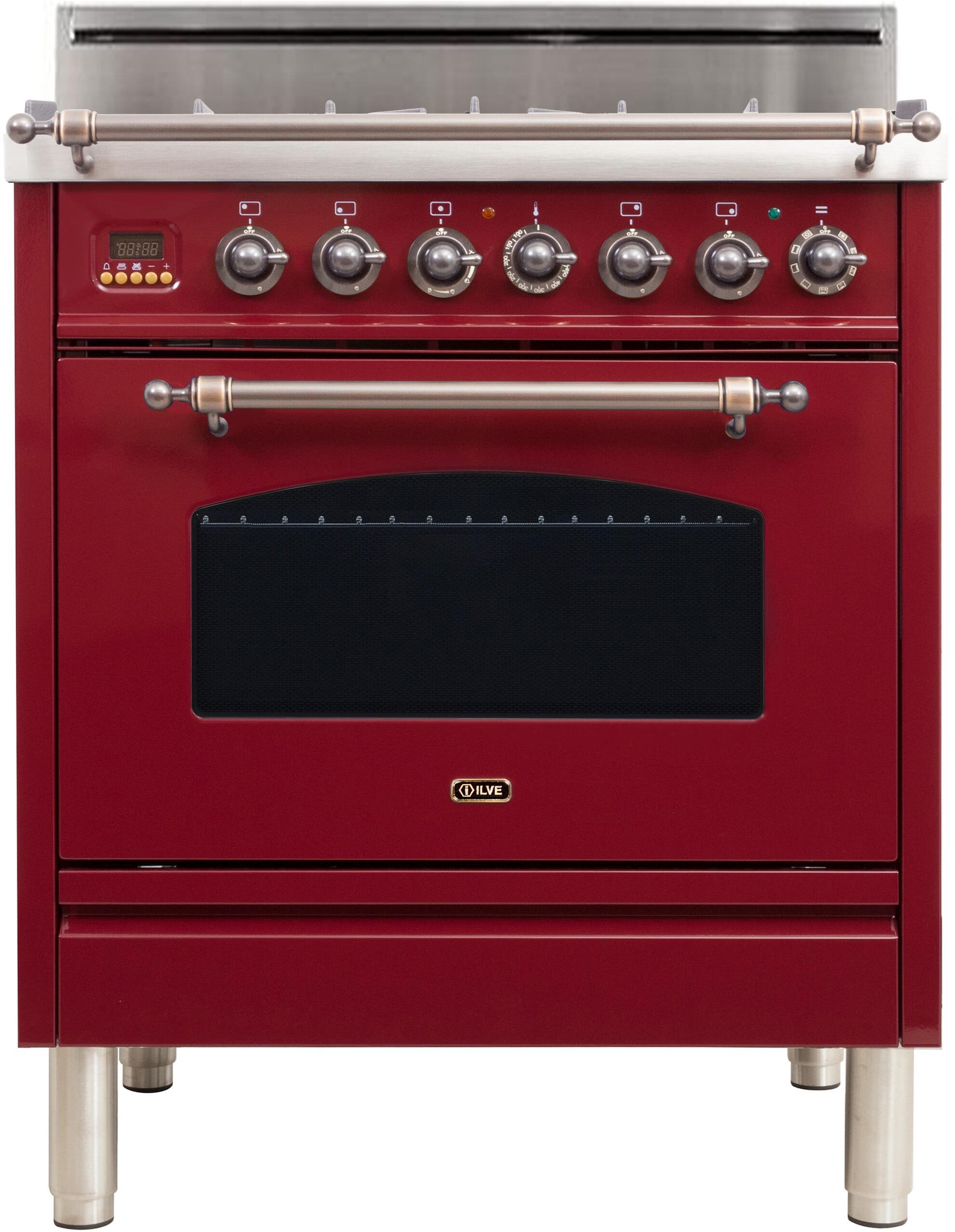 Ilve UPN76DVGGRBYLP Liquid Propane In Burgundy W/ Bronze Trim