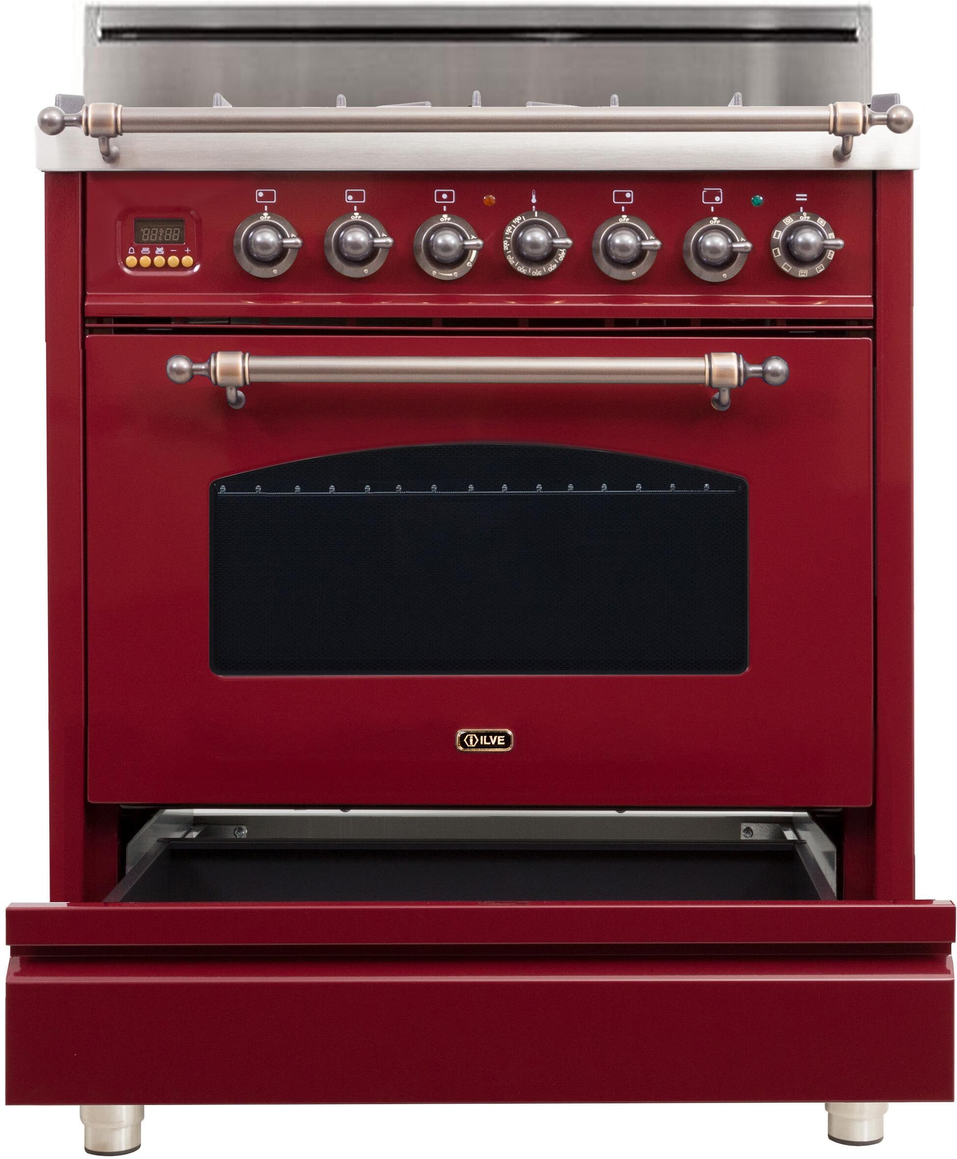 Ilve UPN76DVGGRBYLP Liquid Propane In Burgundy W/ Bronze Trim