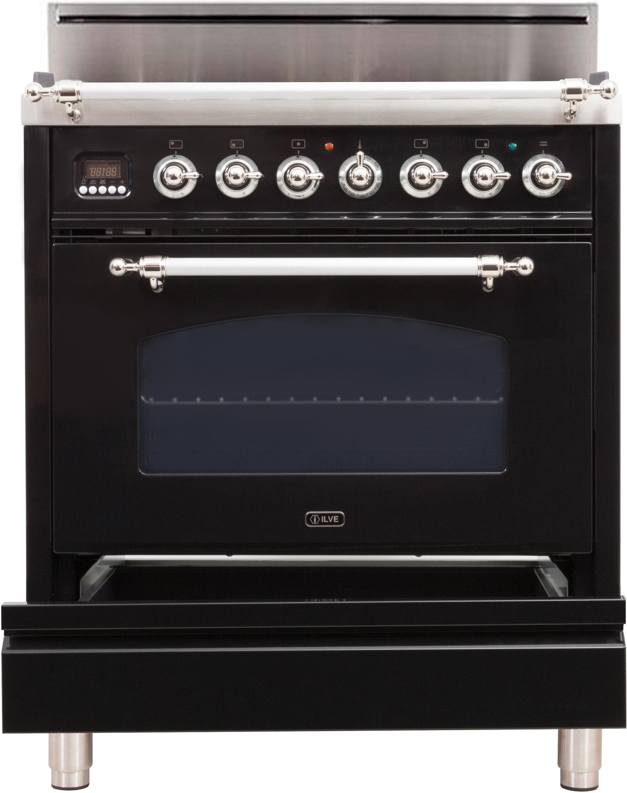Ilve UPN76DVGGNXLP Liquid Propane In Glossy Black W/ Chrome Trim