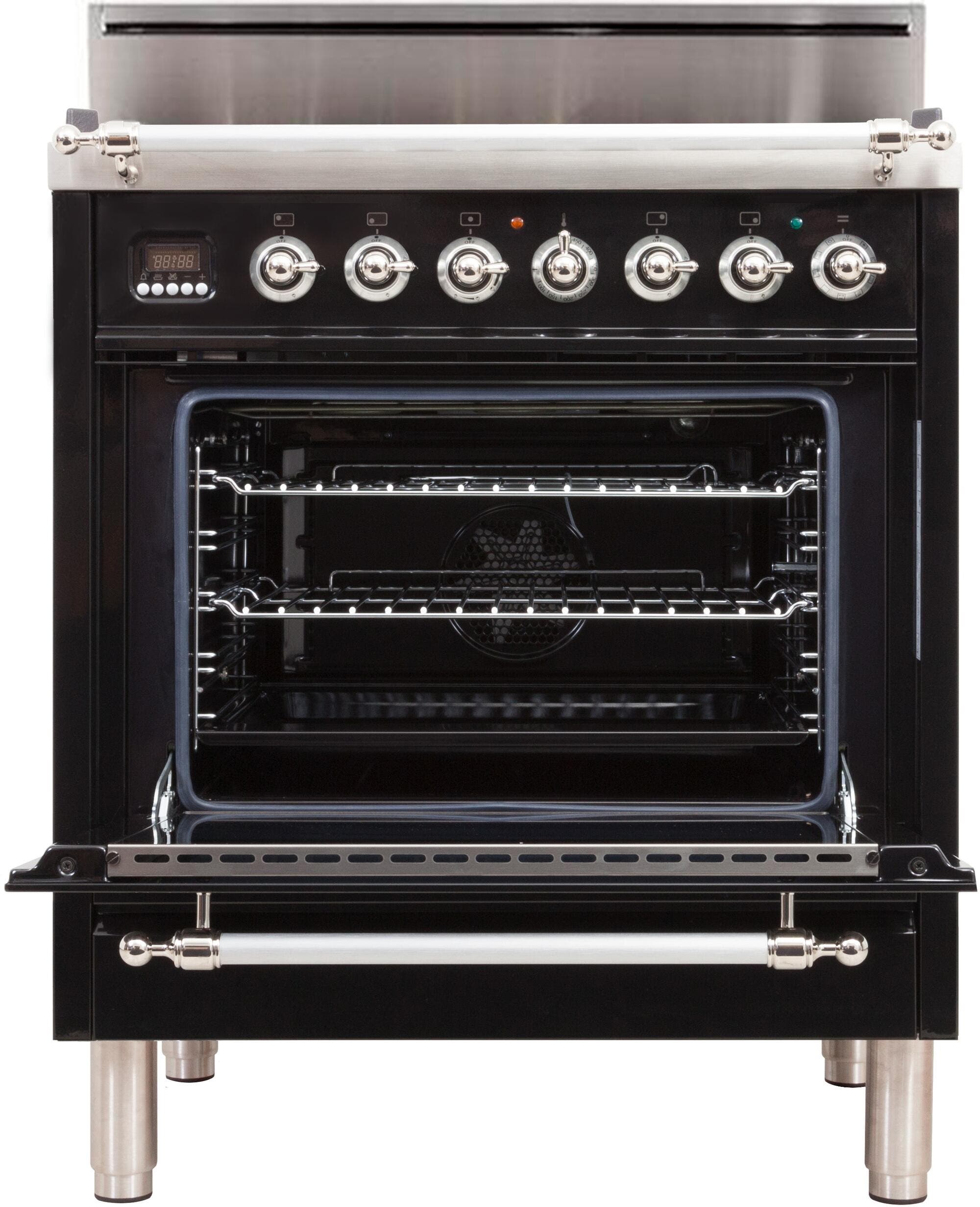 Ilve UPN76DVGGNXLP Liquid Propane In Glossy Black W/ Chrome Trim