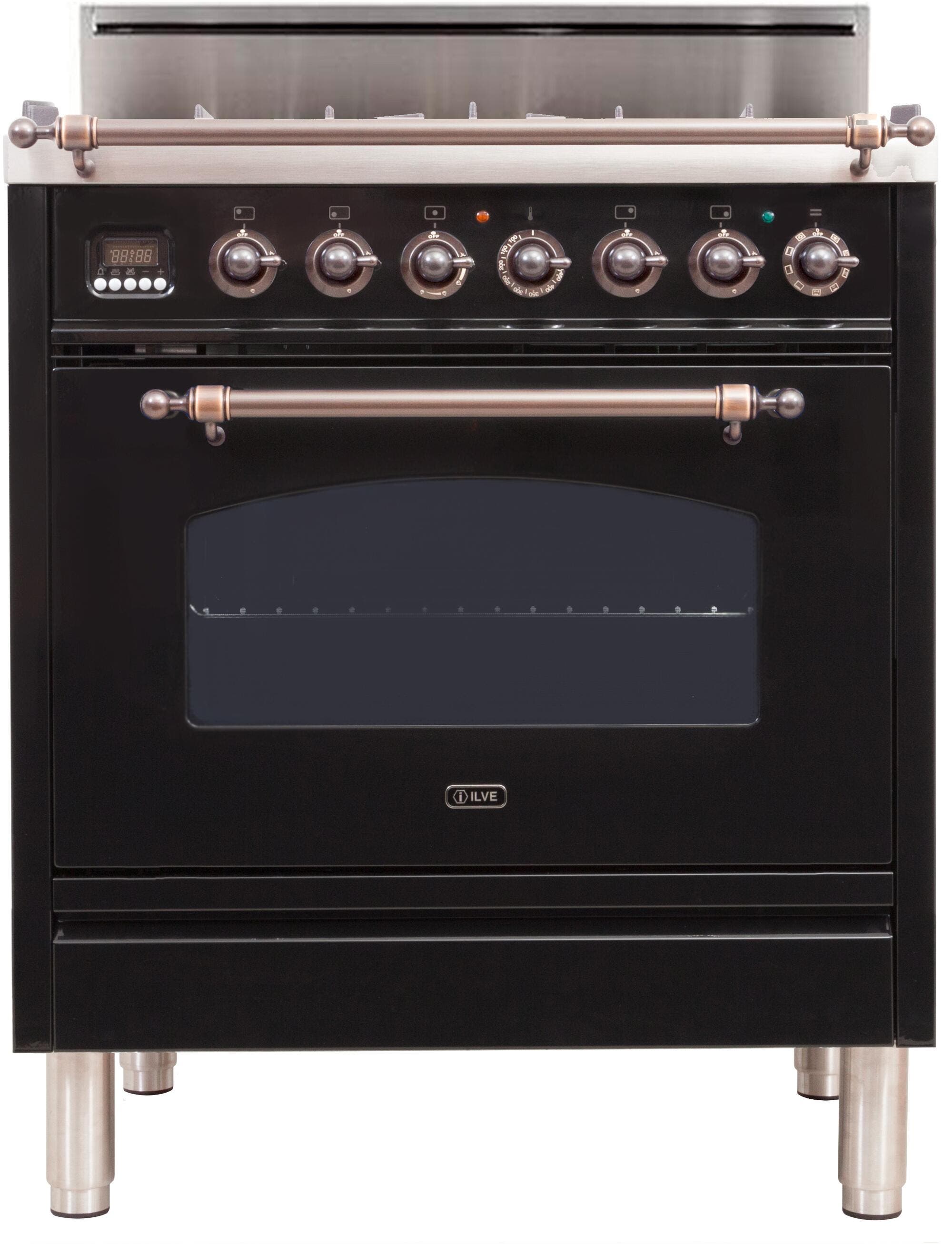 Ilve UPN76DVGGNYLP Liquid Propane In Glossy Black W/ Bronze Trim