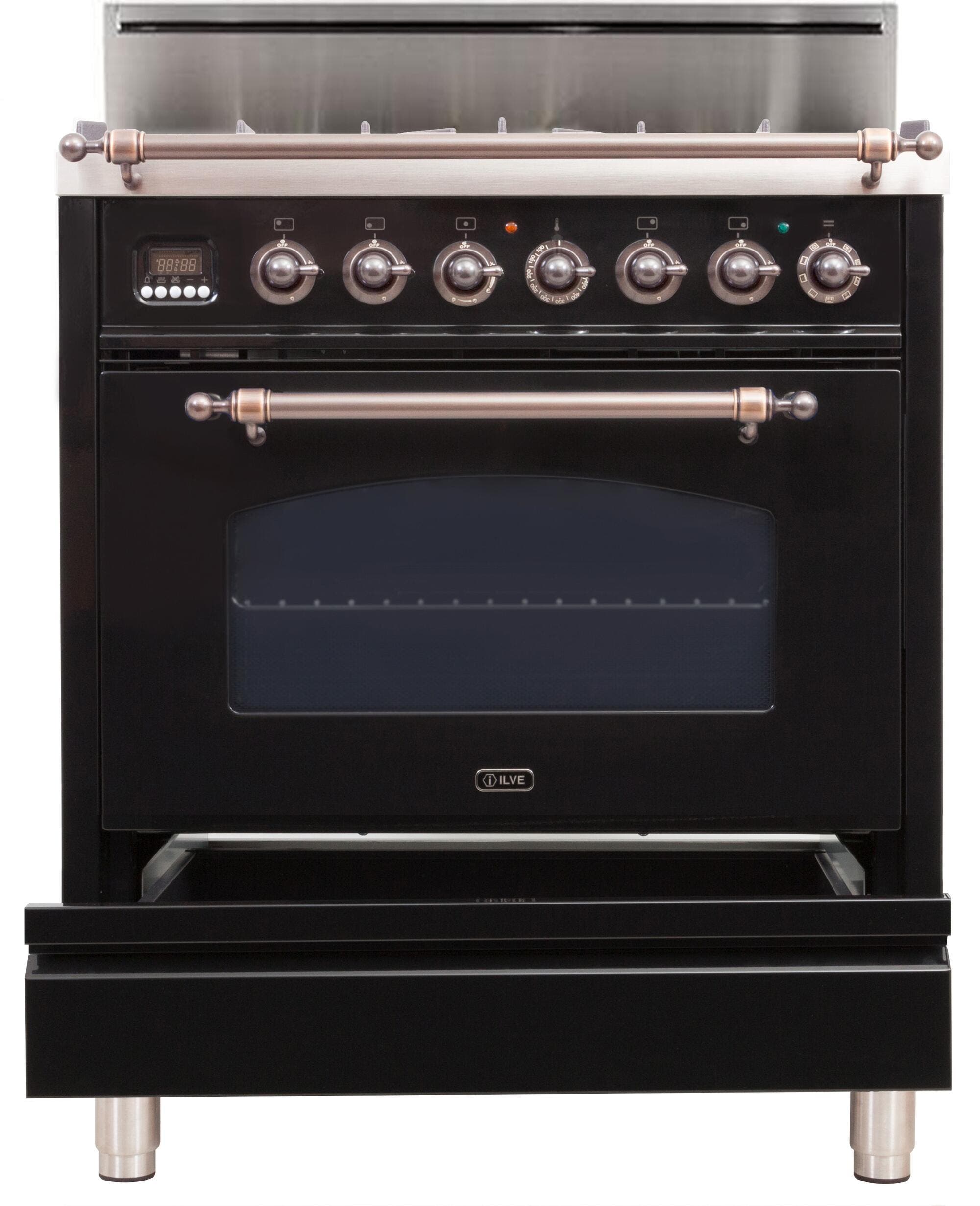 Ilve UPN76DVGGNYLP Liquid Propane In Glossy Black W/ Bronze Trim