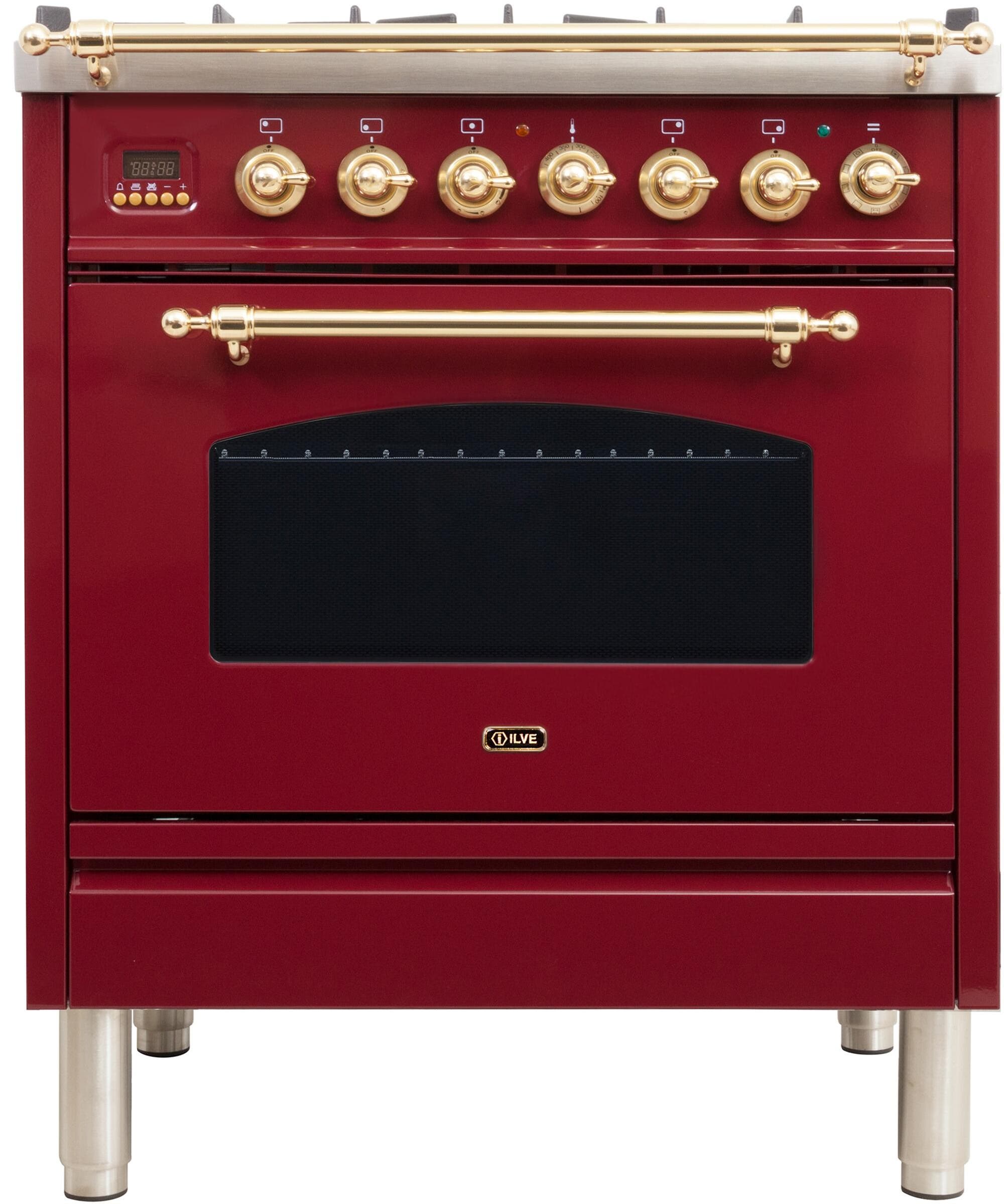 Ilve UPN76DMPRBLP Liquid Propane In Burgundy W/ Brass Trim