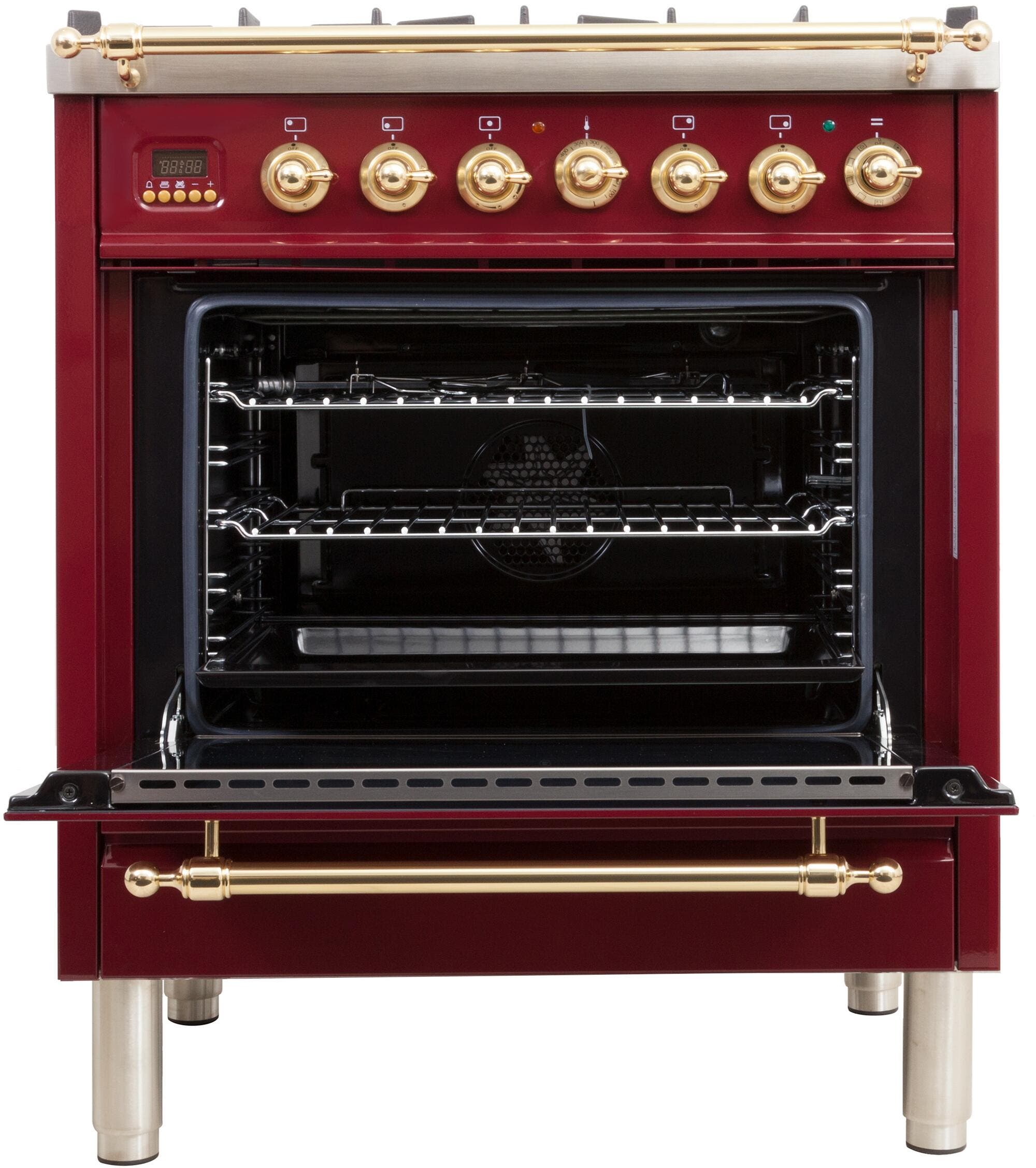 Ilve UPN76DMPRBLP Liquid Propane In Burgundy W/ Brass Trim