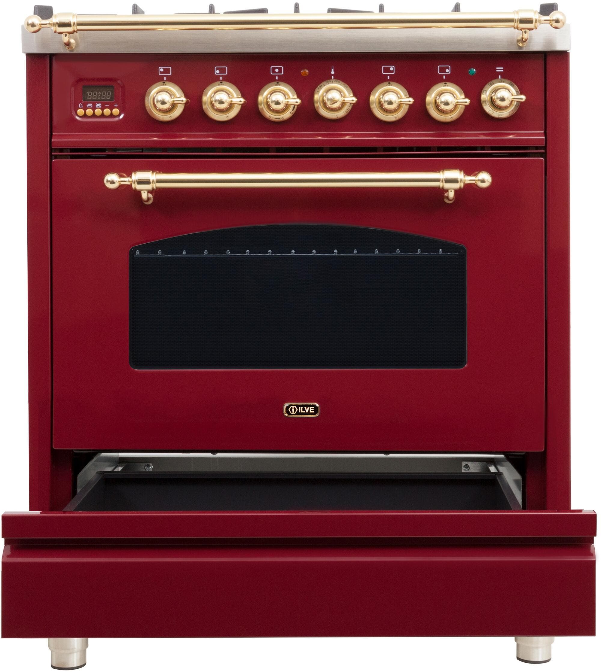 Ilve UPN76DMPRBLP Liquid Propane In Burgundy W/ Brass Trim