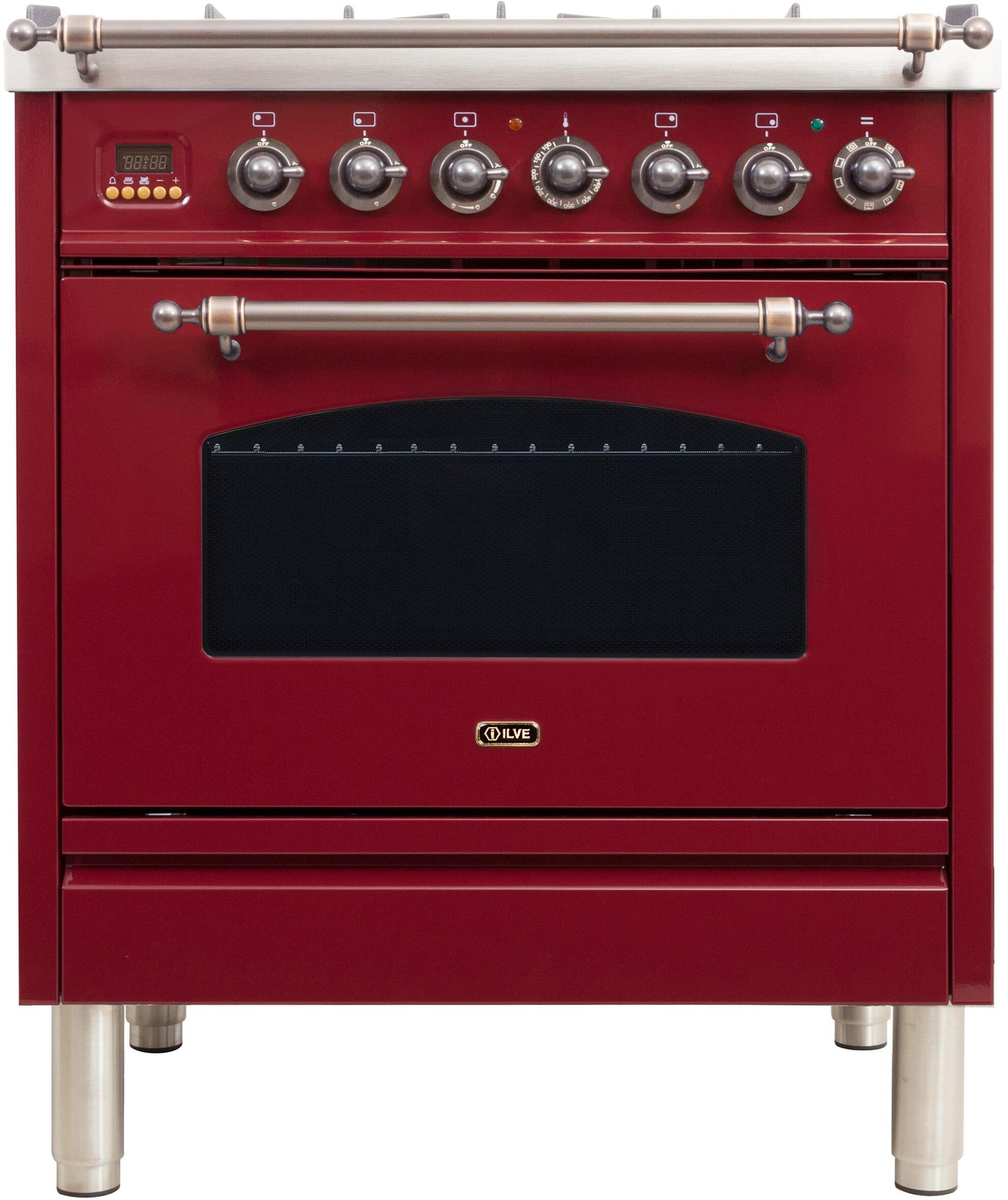 Ilve UPN76DMPRBYLP Liquid Propane In Burgundy W/ Bronze Trim