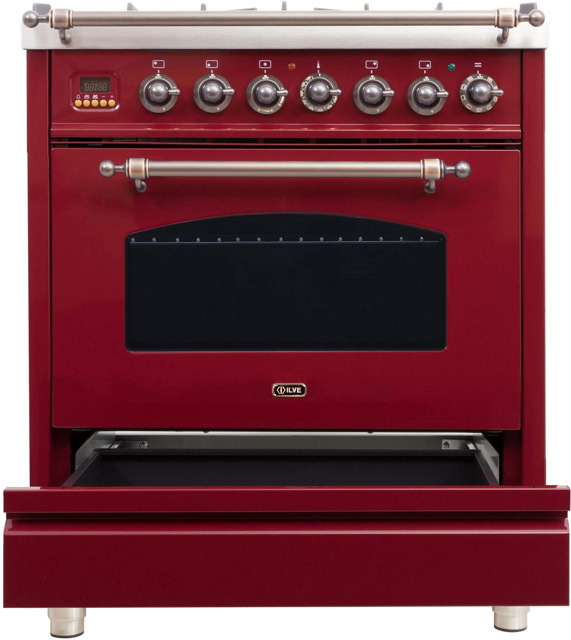 Ilve UPN76DMPRBYLP Liquid Propane In Burgundy W/ Bronze Trim