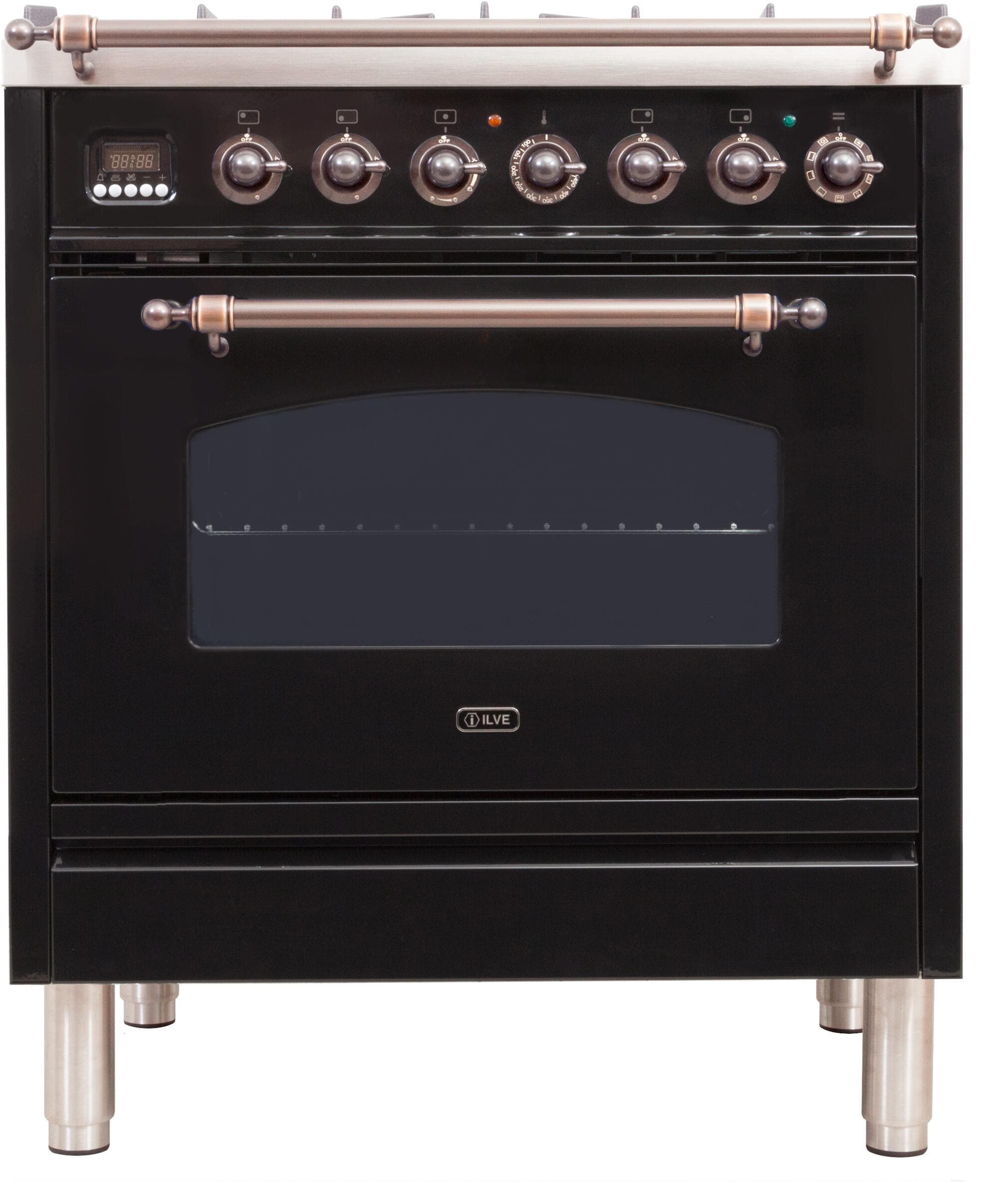 Ilve UPN76DMPNYLP Liquid Propane In Glossy Black W/ Bronze Trim