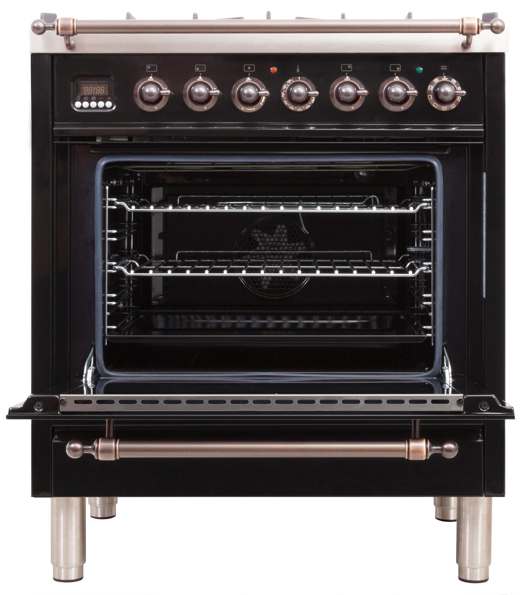 Ilve UPN76DMPNYLP Liquid Propane In Glossy Black W/ Bronze Trim