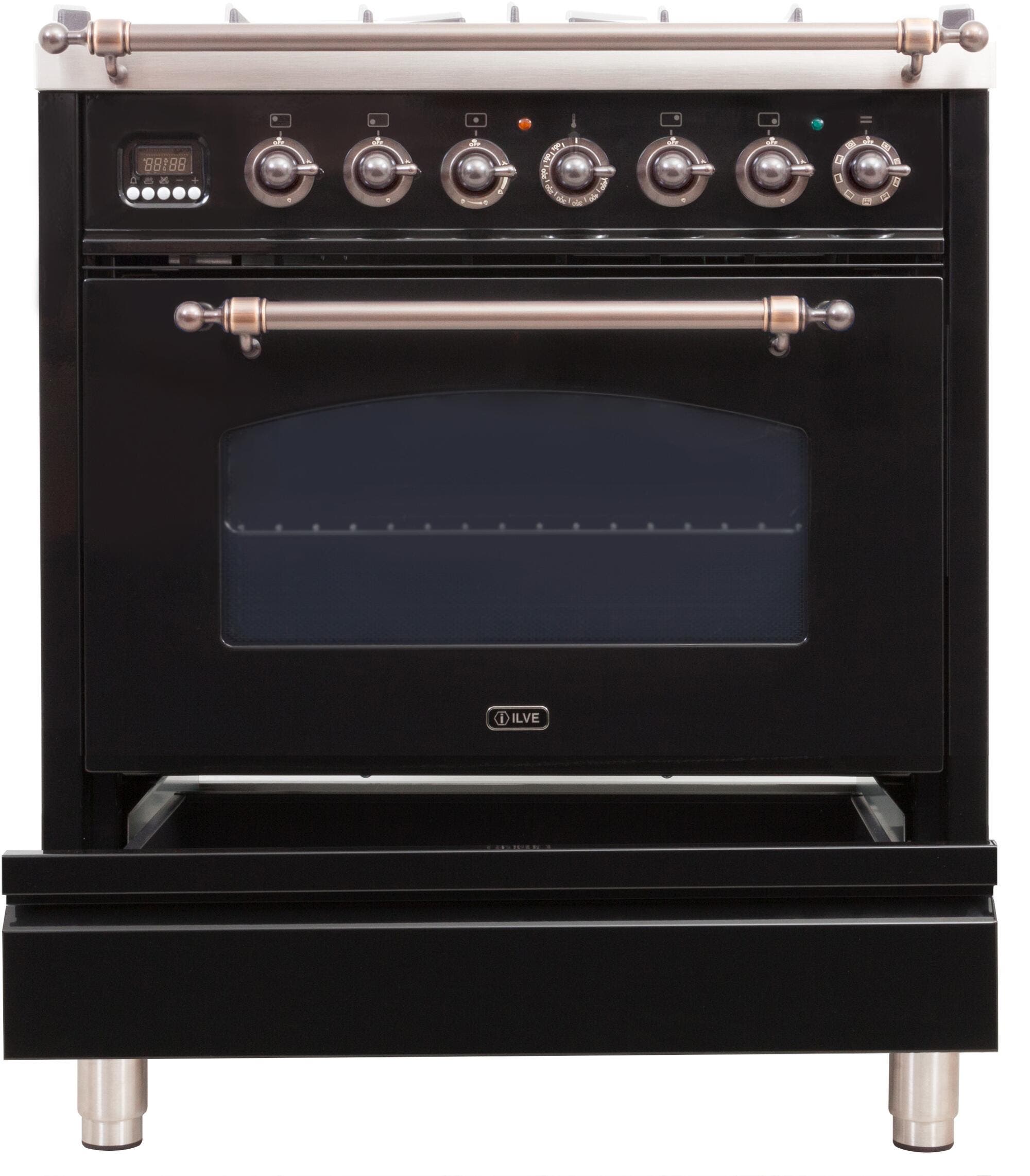 Ilve UPN76DMPNYLP Liquid Propane In Glossy Black W/ Bronze Trim