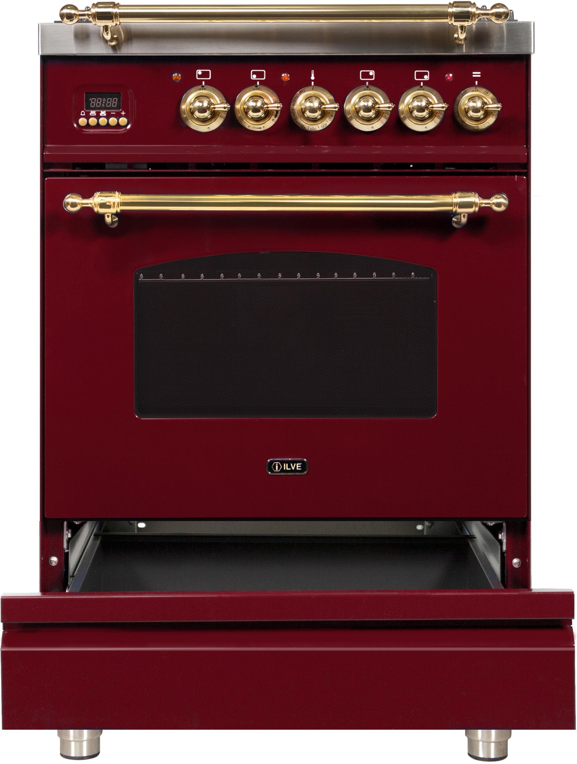 Ilve UPN60DMPRBLP Liquid Propane In Burgundy W/ Brass Trim
