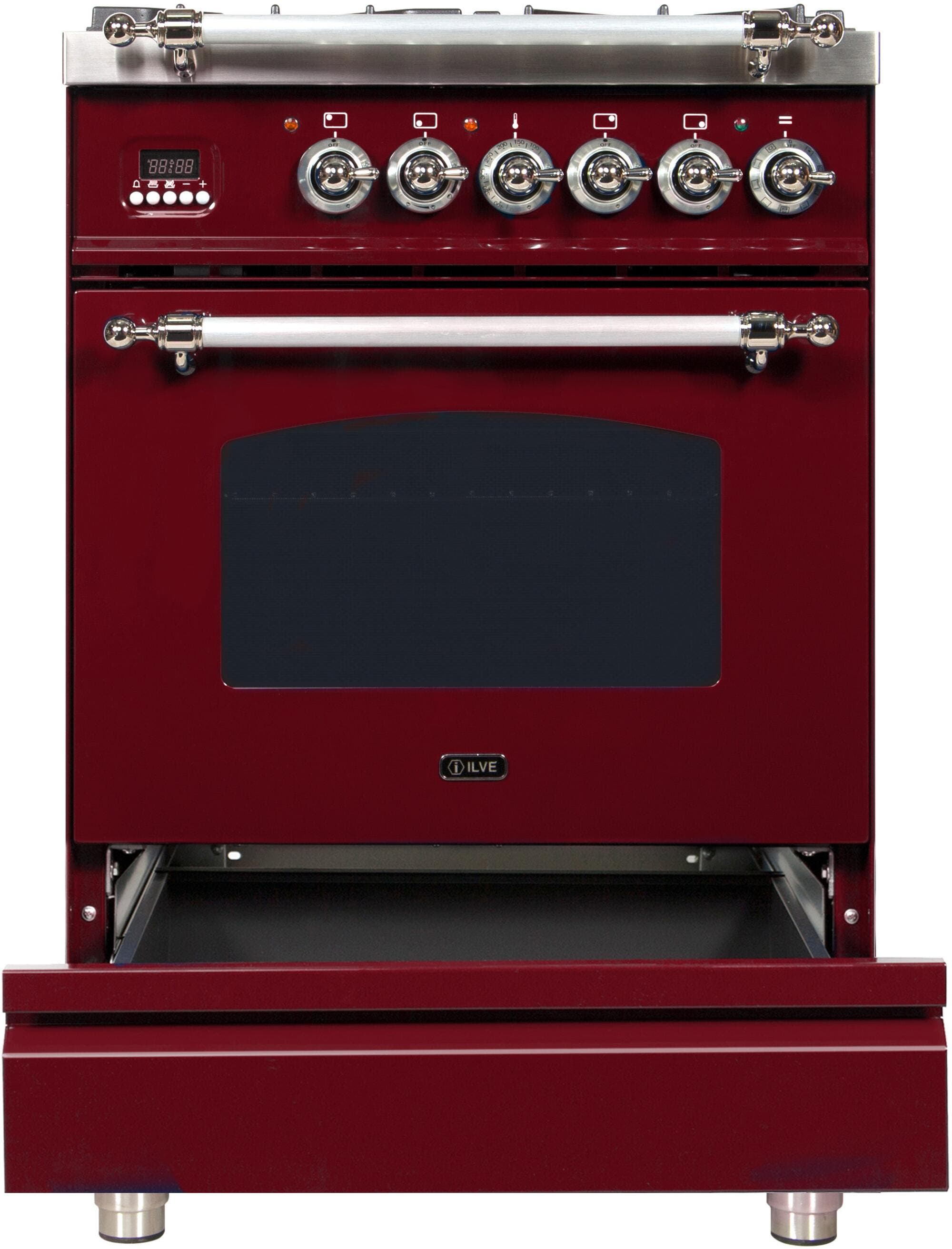 Ilve UPN60DMPRBXLP Liquid Propane In Burgundy W/ Chrome Trim