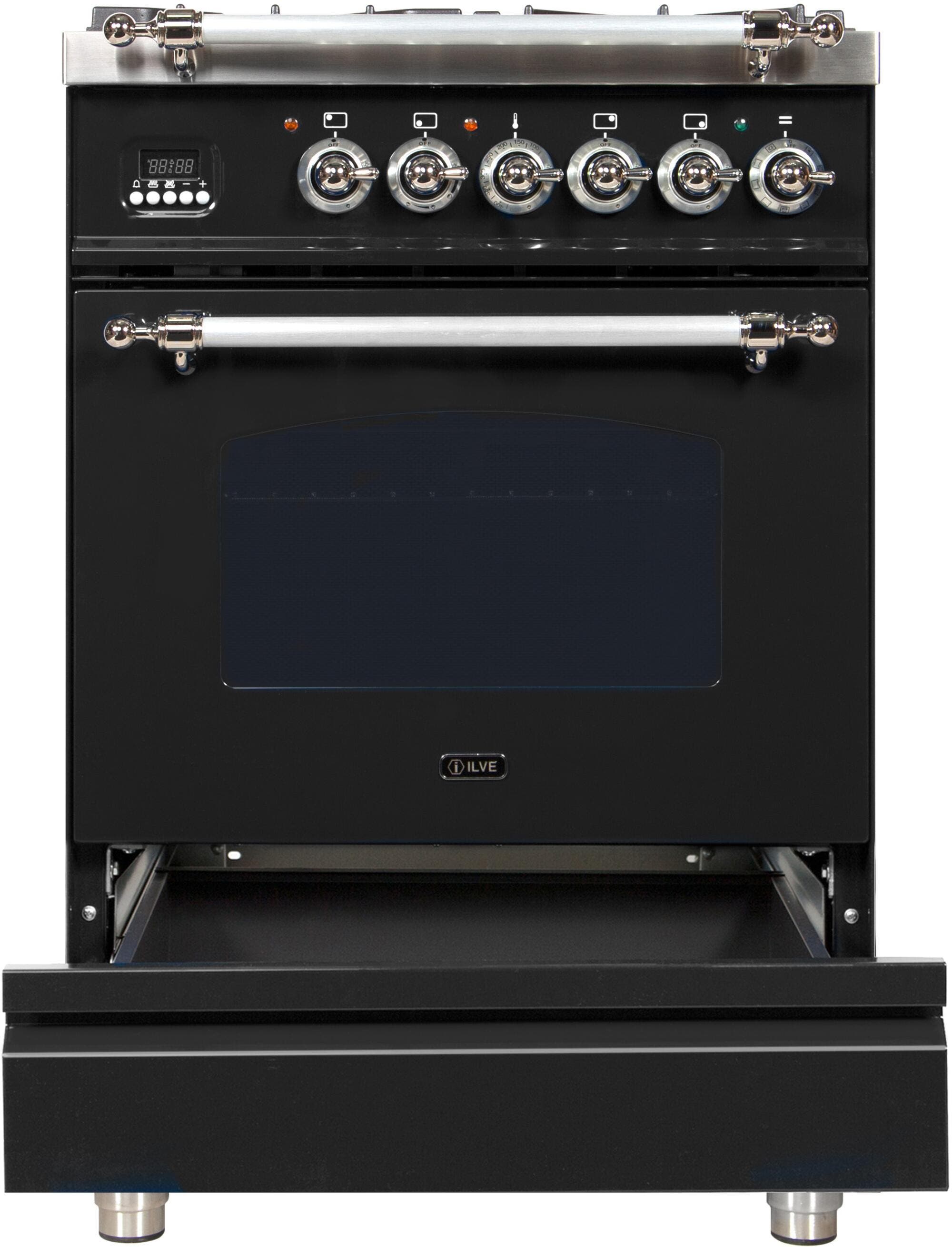Ilve UPN60DMPNXLP Liquid Propane In Glossy Black W/ Chrome Trim